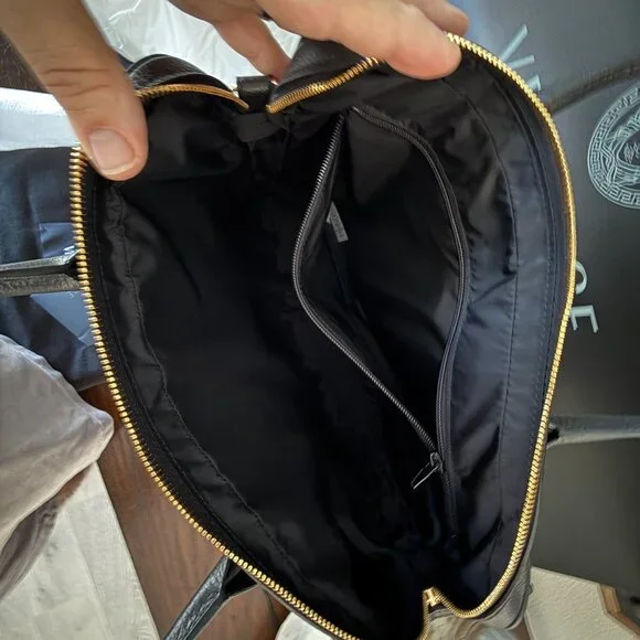 VERSACE 1013360 BLACK LEATHER MEDUSA MEDALION BRIEFCASE MESSENGER SHOULDER BAG - Picture 3 of 15